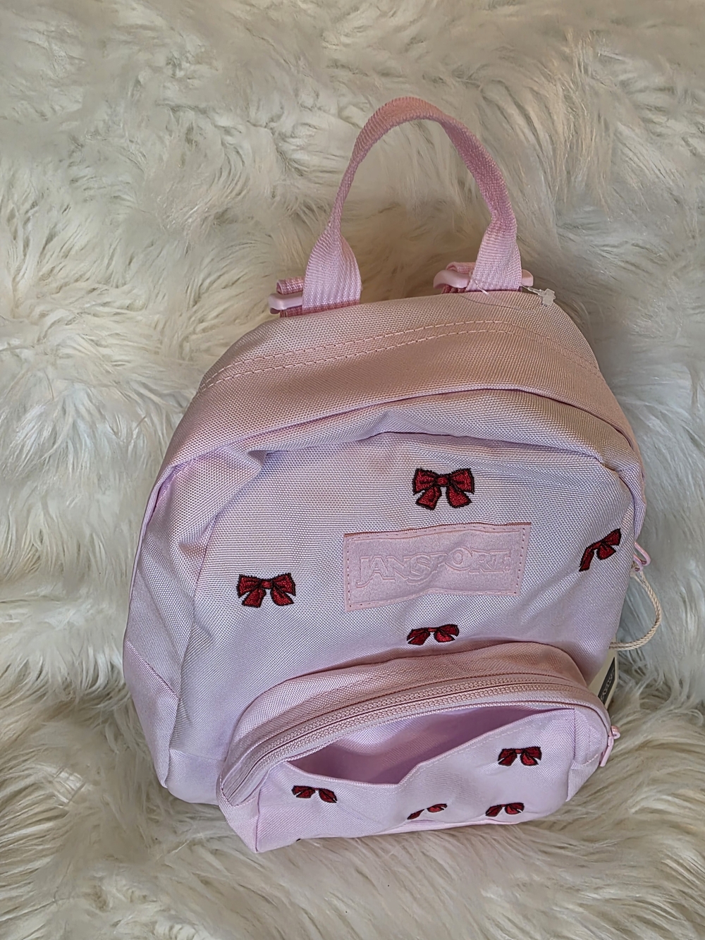 NWT JanSport Half Pint FX Mini Backpack viral Embroidered Bows BEGONIA PINK - Picture 5 of 9